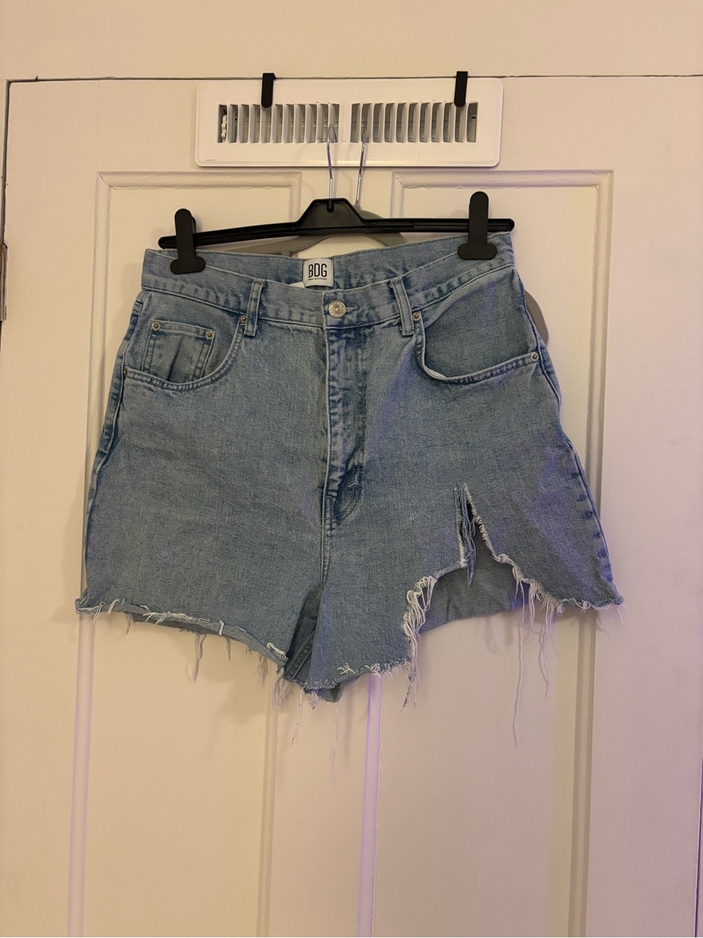 BDG Light Blue Distressed High-Rise Denim Shorts